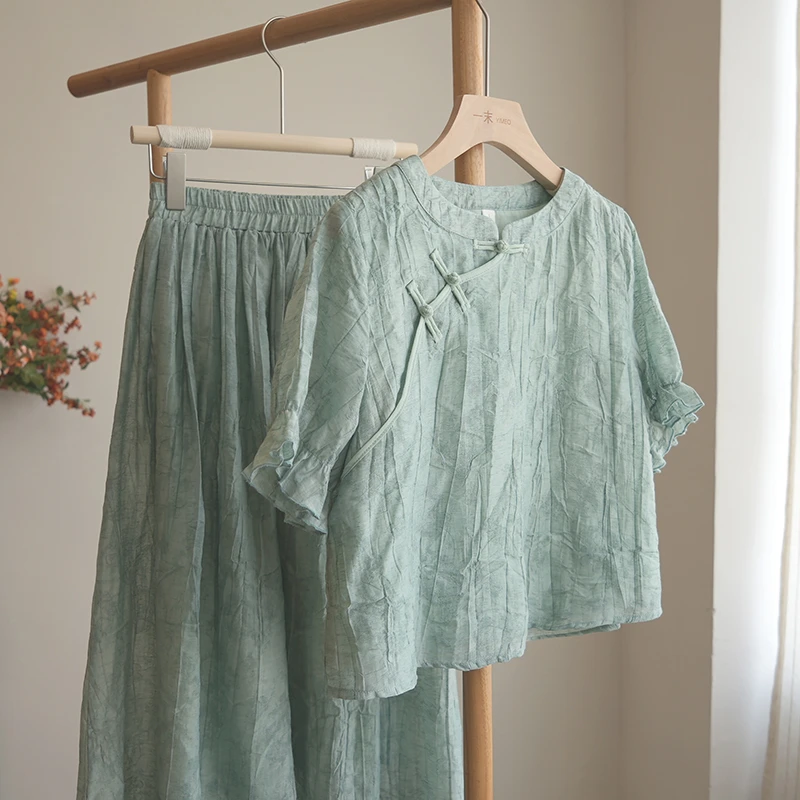 4447《琉璃月华》原创新中式肌理感两件套国风少女文艺套装裙女