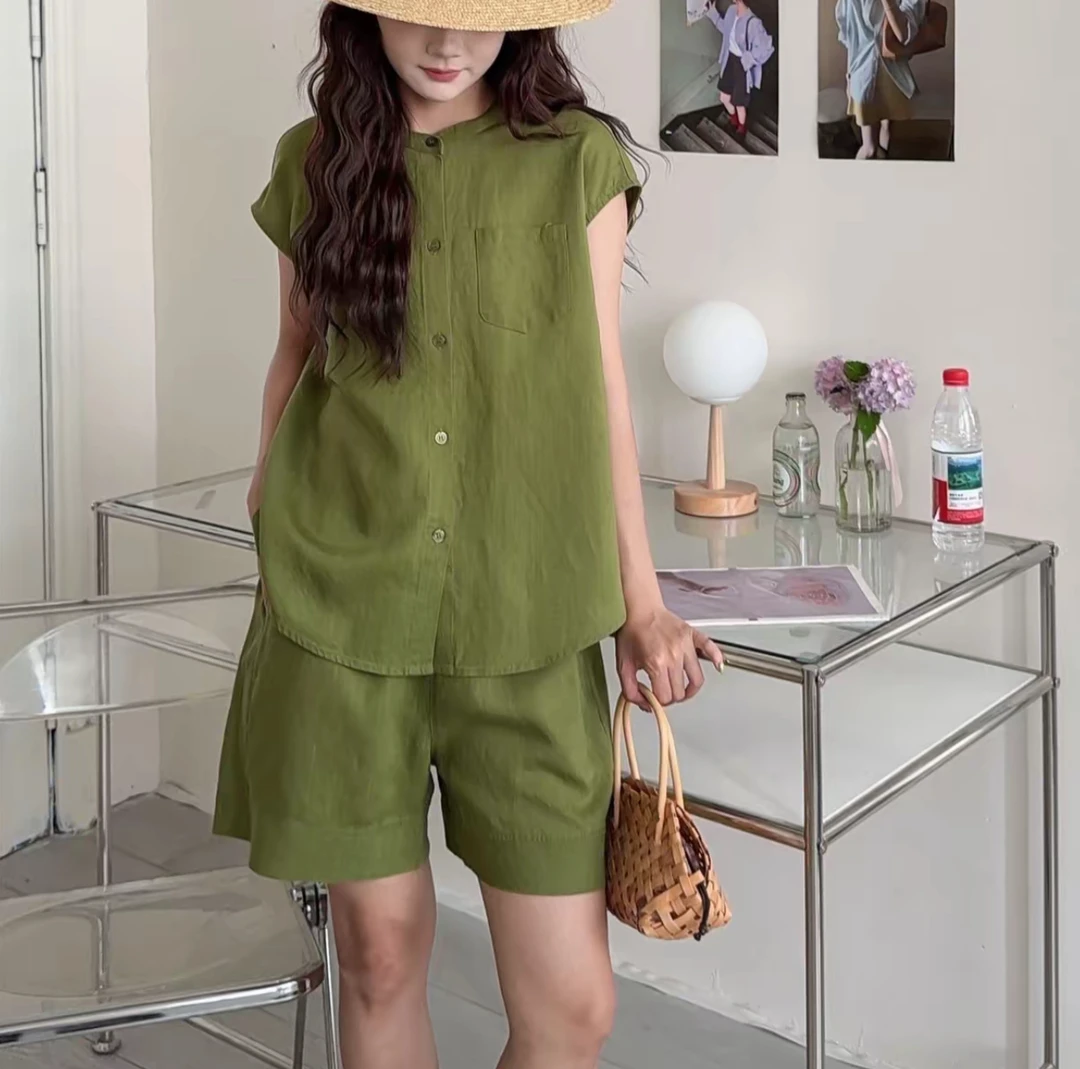 时尚高级感休闲套装女2025年夏季新款洋气显瘦圆领上衣短裤两件套