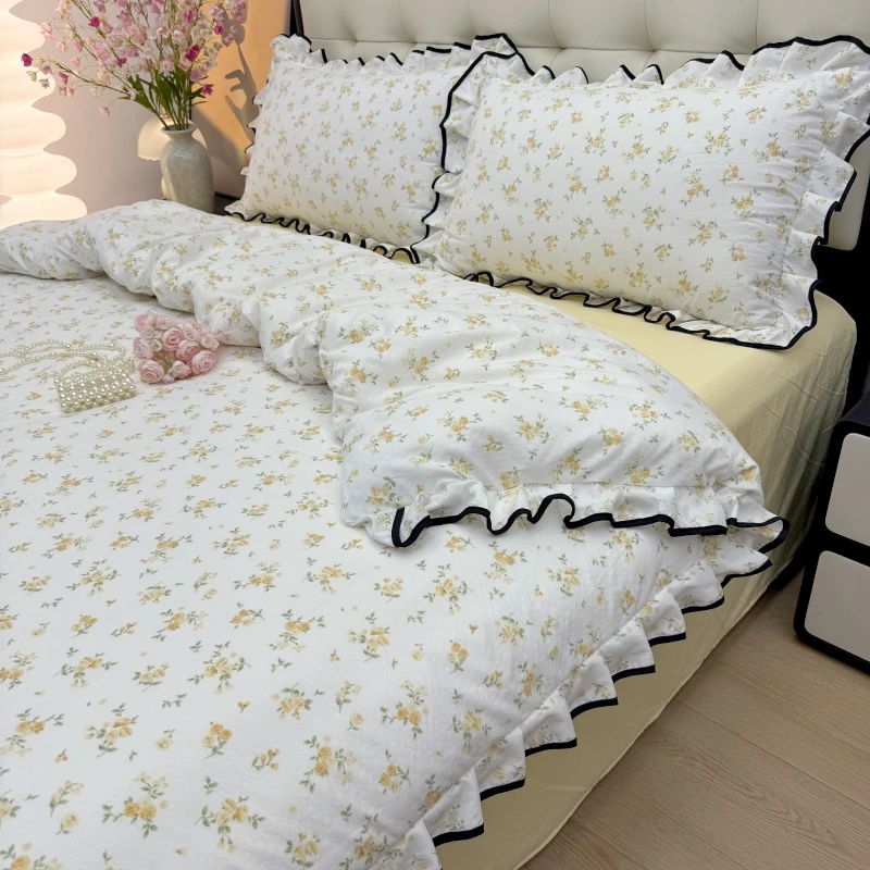 皱皱双层纱A类母婴级床上四件套四季款学生宿舍床单被套三件套