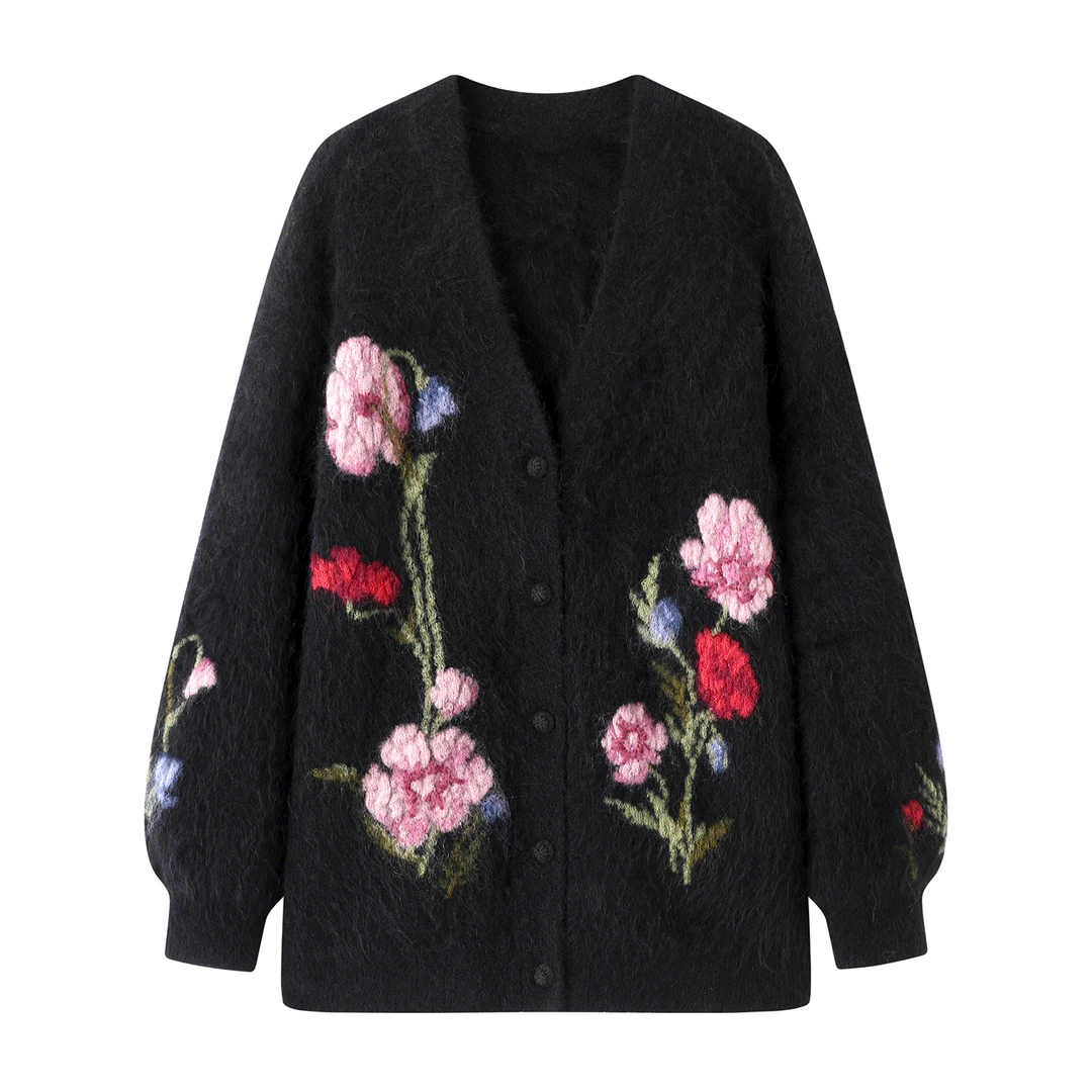 【繁花映雪】秋冬新品气质设计感百搭高级针织开衫.D1527