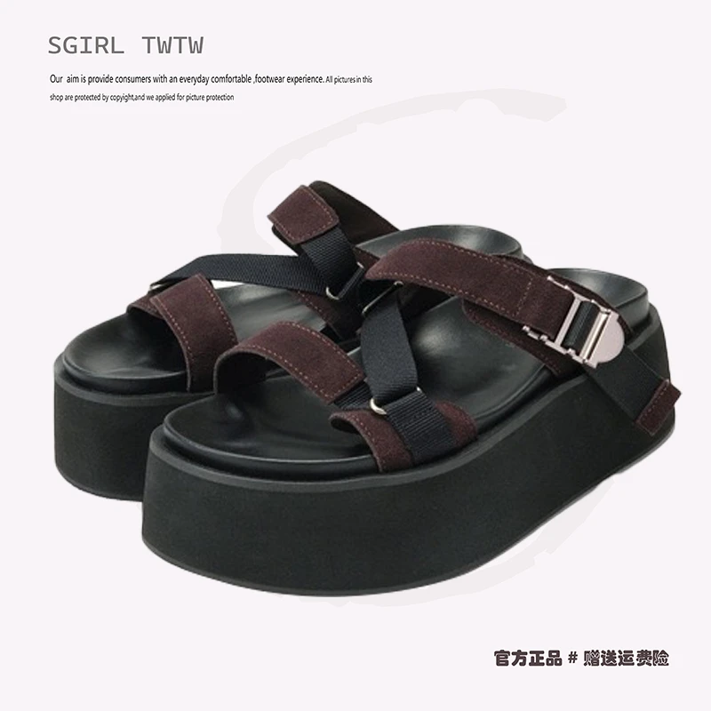 SGIRL TWTW磨砂皮松糕厚底外穿拖鞋女2025新款高跟8CM休闲凉拖潮