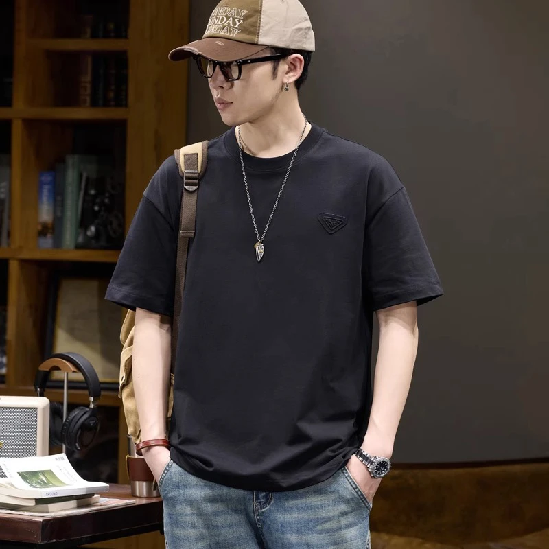 MR.MUDI/穆迪先生重磅纯棉短袖t恤男士宽松圆领夏季凉感五分袖