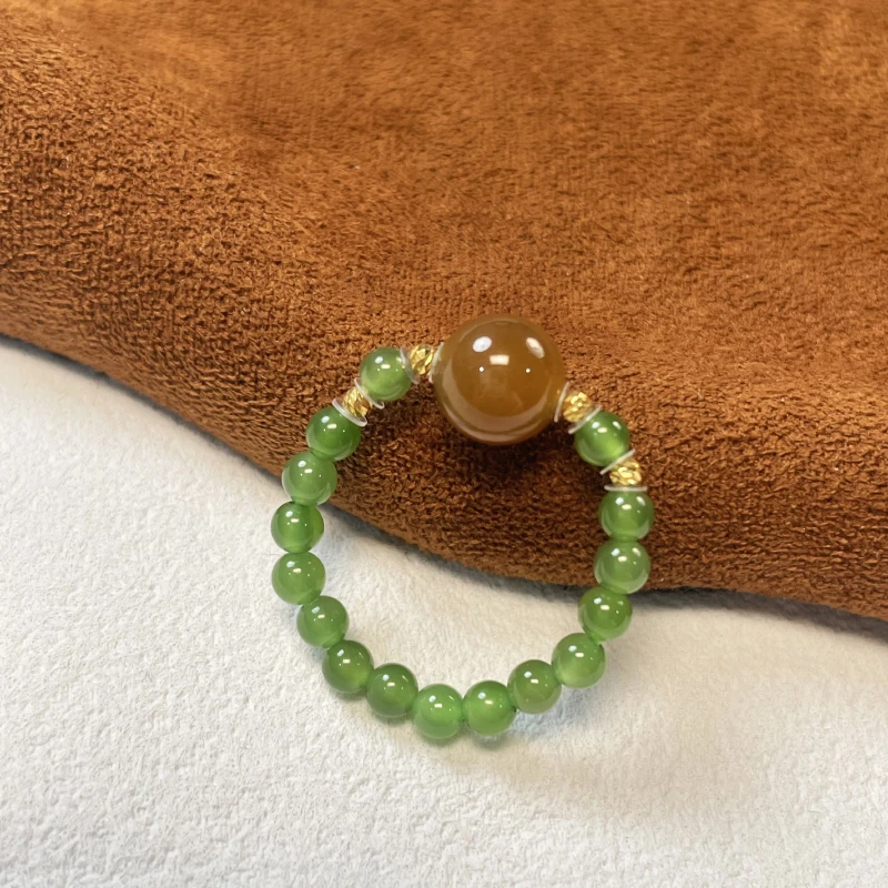 珠联帮【18K】和田玉（碧玉）苹果绿+0.8糖玉戒指