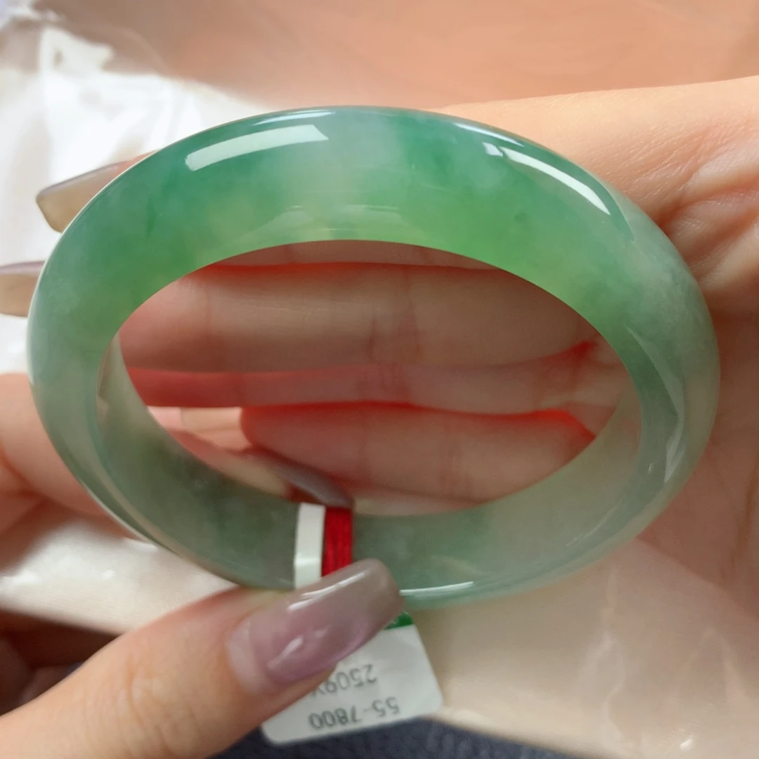 未镶嵌手镯翡翠老坑冰绿宽边正圈55