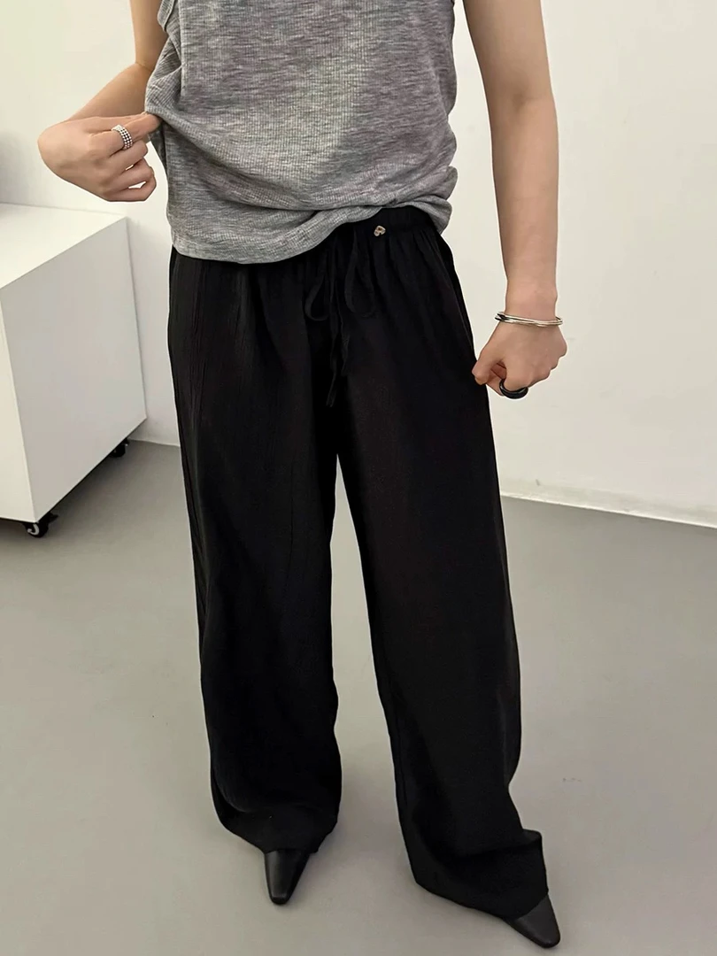 贝壳扣拖地抖抖阔腿裤女欧洲站2025早春新款欧货女装休闲裤潮