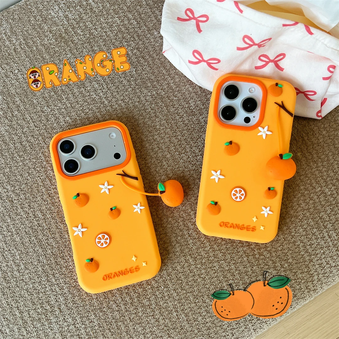 苹果|橘子吊坠适用iPhone17橙色创意ins卡通趣味16防摔硅胶手机壳
