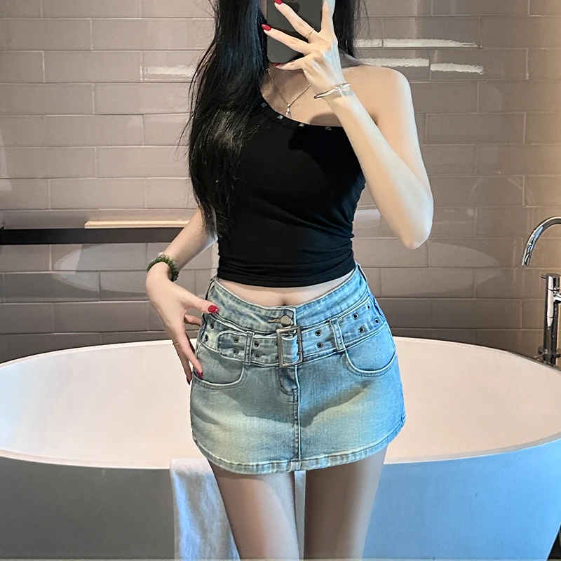 高腰牛仔短裙女秋季2025新款a字裙小个子辣妹短裤包臀裙裤半身裙