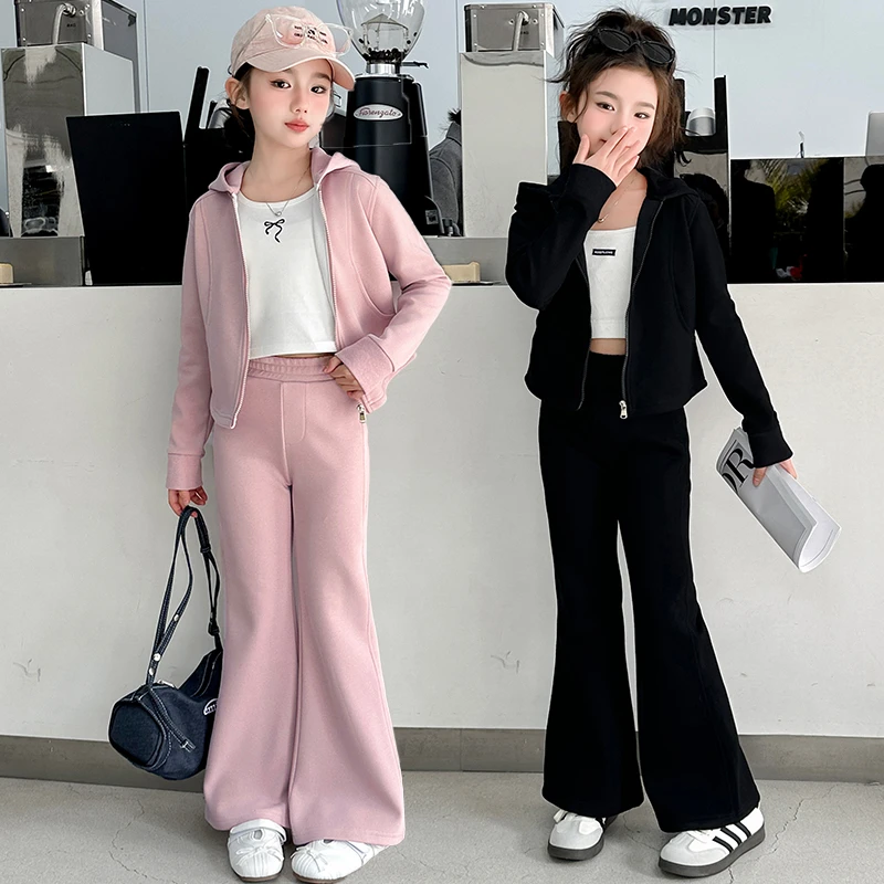 女童喇叭裤套装春秋款2025新款儿童女孩韩版春装大童洋气炸街衣服