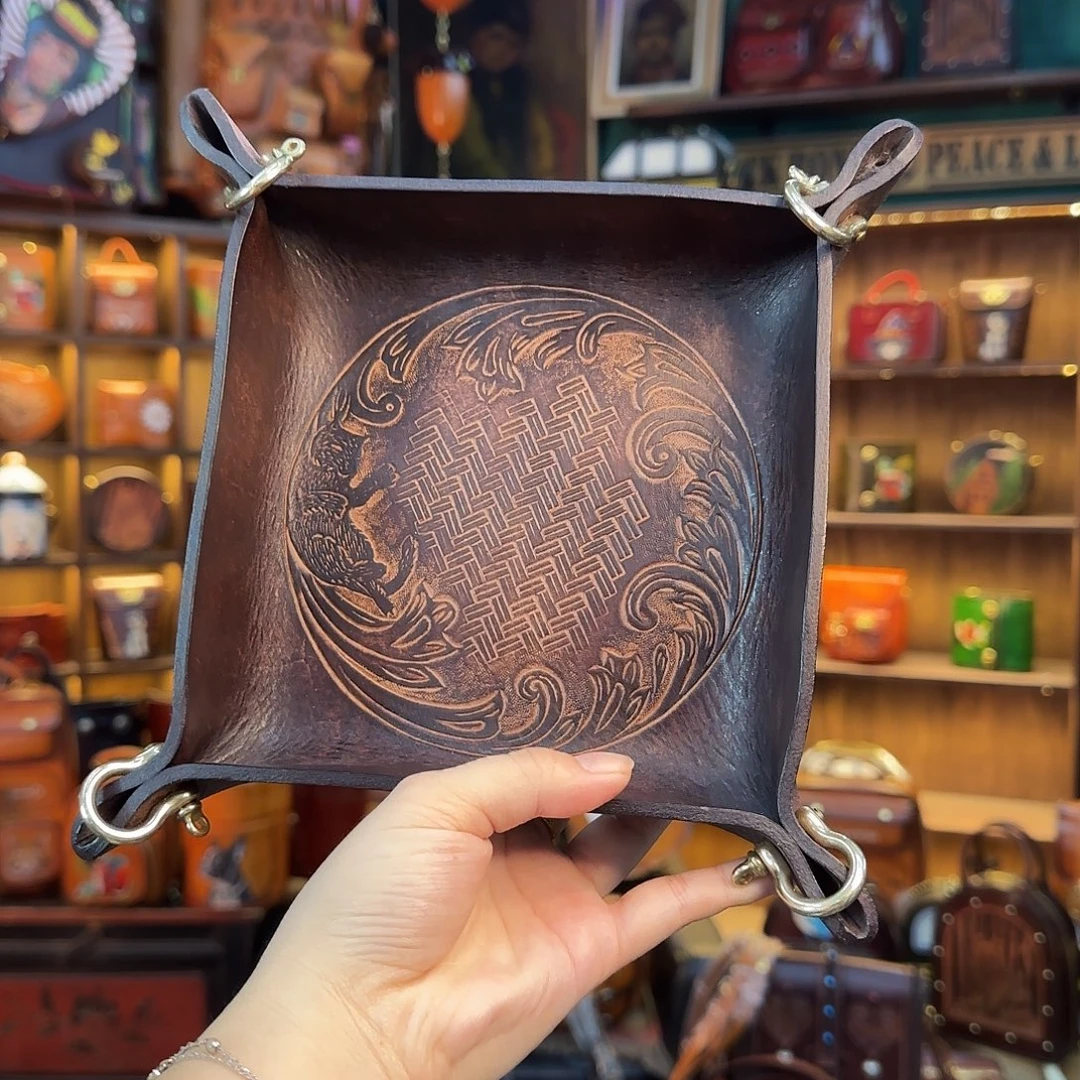 小***y黄牛剖层皮革四角托盘