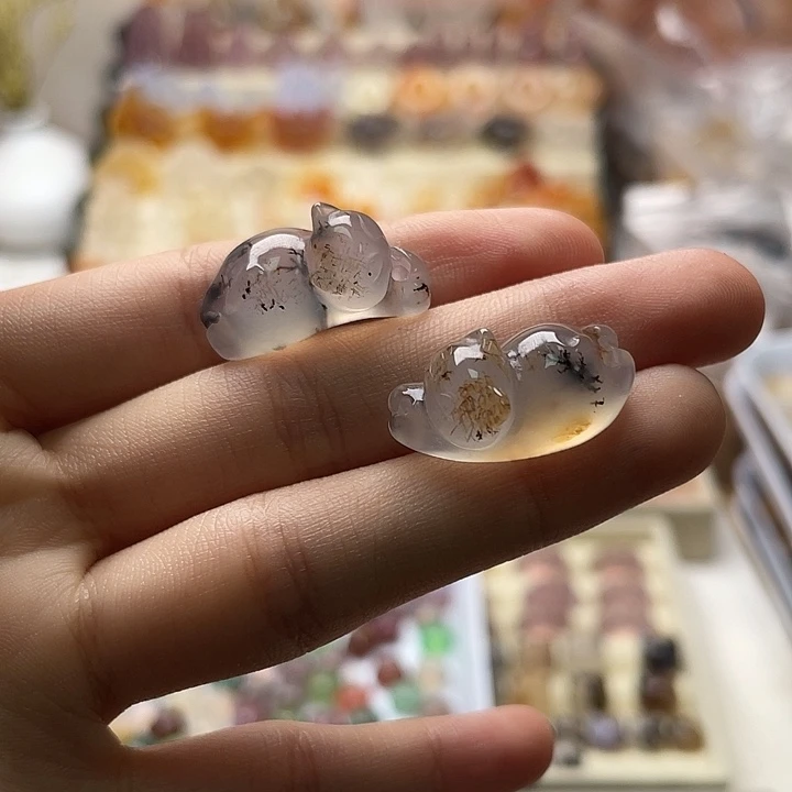 玛瑙/玉髓未镶嵌玛瑙草花趴趴猫
