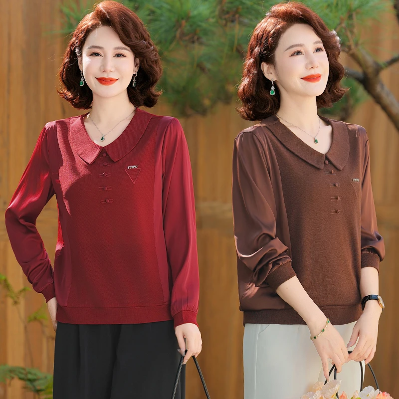 洋气秋装国风中年中老年妈妈装T恤小衫长袖老人女士上衣妈妈秋装