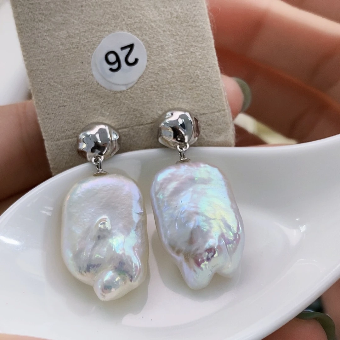 银S925镶嵌炫彩巴耳饰淡水珍珠