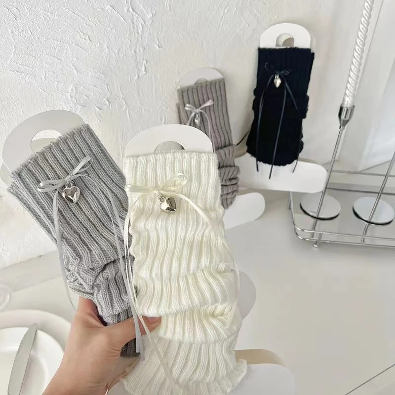 秋冬辣妹蝴蝶结爱心吊坠个性设计腿套堆堆袜小腿袜子护腿中筒袜套