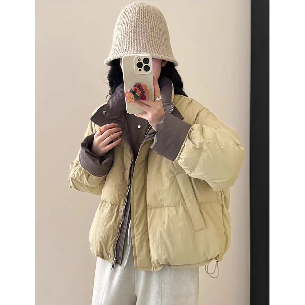 2025冬装新款糖果色冬季拼色棉服外套短款保暖加厚面包棉衣棉袄