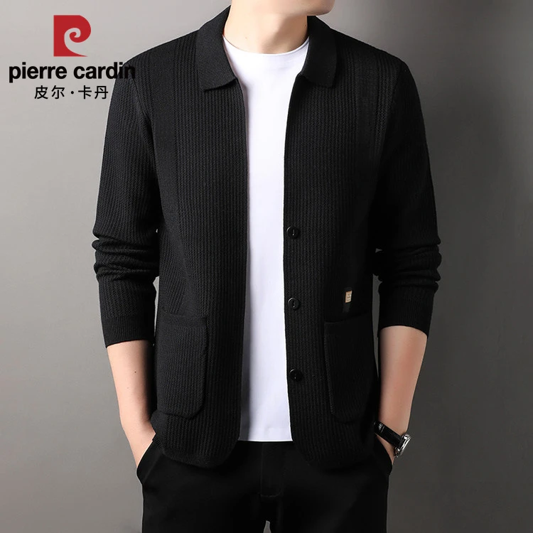 【专柜品质】男士秋季新款潮流时尚商务修身翻领纯色休闲针织开衫