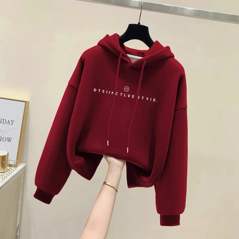 设计感小众秋冬新款2025加绒加厚套头连帽卫衣女短款宽松韩版外套