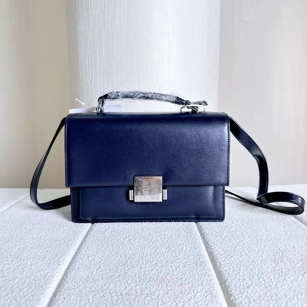 99新 YSL/圣罗兰 bellechasse 暗紫色方块银扣邮差包30702612