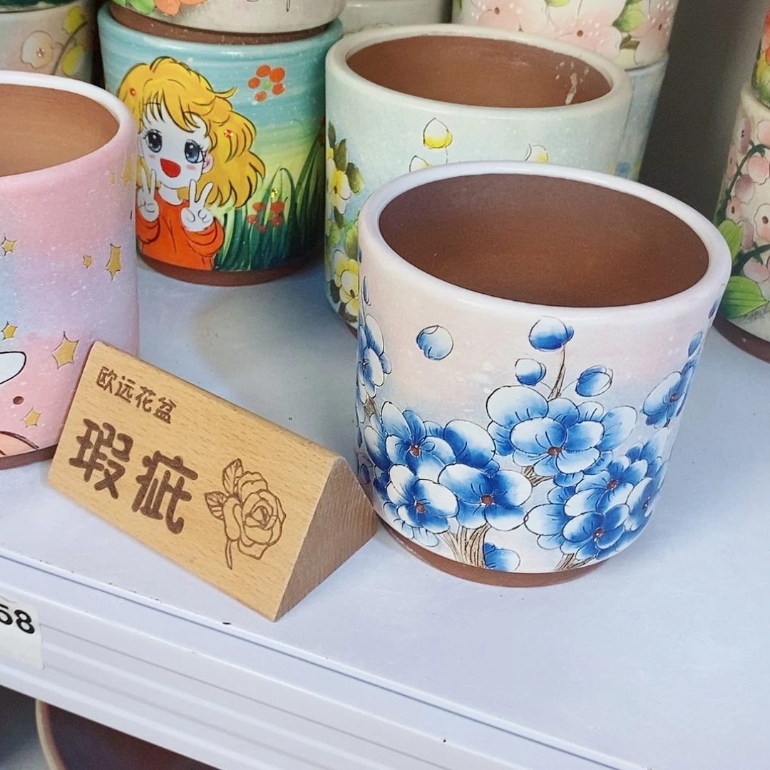 紫砂花盆红陶手绘花盆