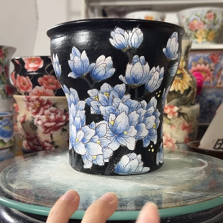 景德镇幸运花盆手绘韩式花盆