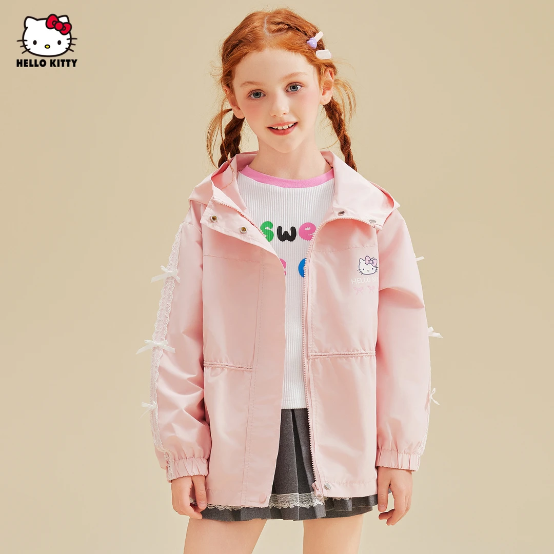 HELLO KITTY时尚儿童季蝴蝶结连帽运动风外套2025秋款舒适洋气潮