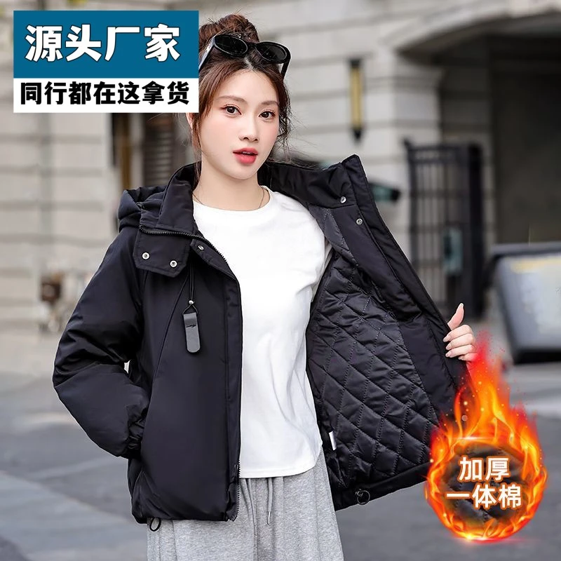 梵乐芬2025新款棉服女短款加厚一体棉小个子韩版宽松连帽派克服时