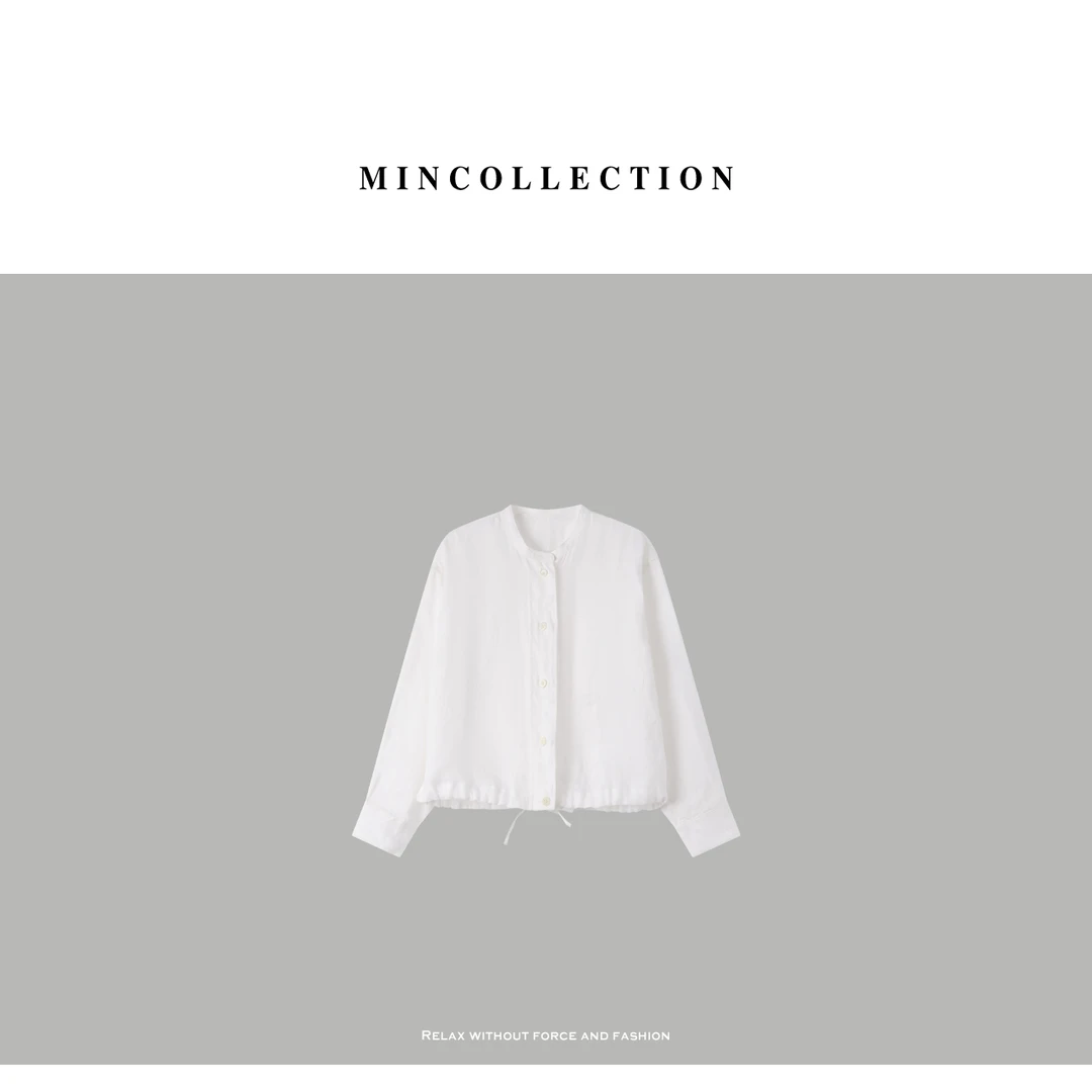 DE Mincollection系带罩衫/松弛感清爽夏日下摆抽绳亚麻衬衫55189