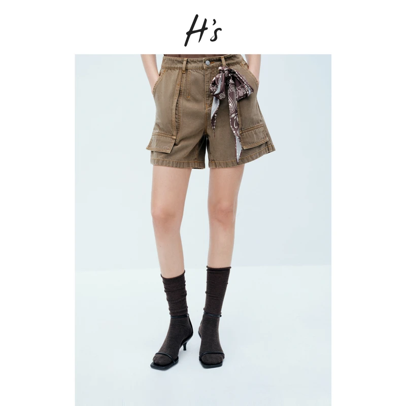 【商场同款】H'S莱赛尔裤子女25夏新款短款五分牛仔裤112505418099