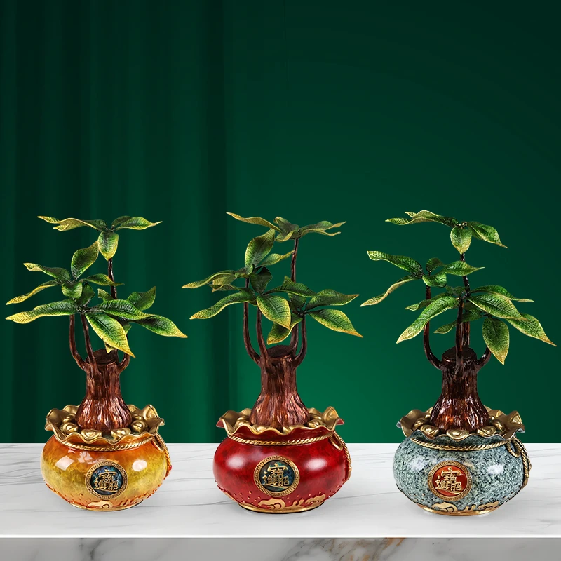 高档黄铜发财树摆件家居玄关装饰品店铺收银台招财开业乔迁送礼物