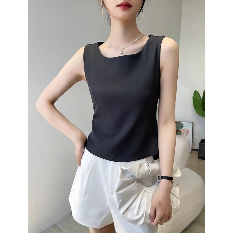 灰色西装吊带背心女内搭夏季2025新款无袖露背时尚绑带上衣设计感