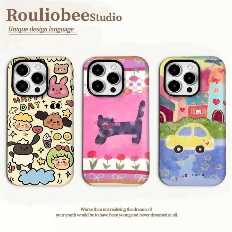 欧克里里涂鸦油画风适用苹果16promax菲林手机壳华为vivo小米oppo