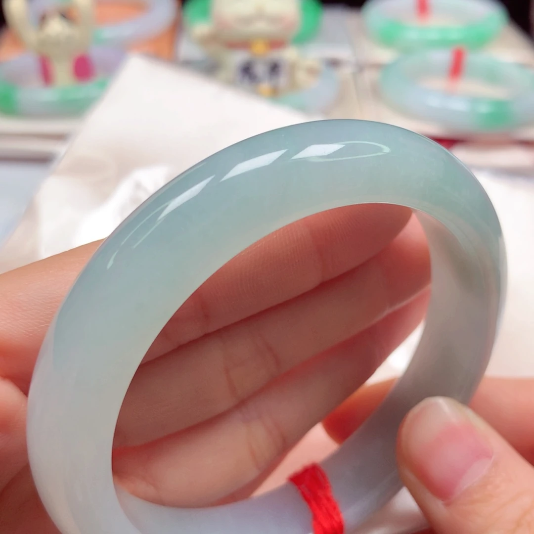 翡翠未镶嵌手镯冰胶晴蓝底5960