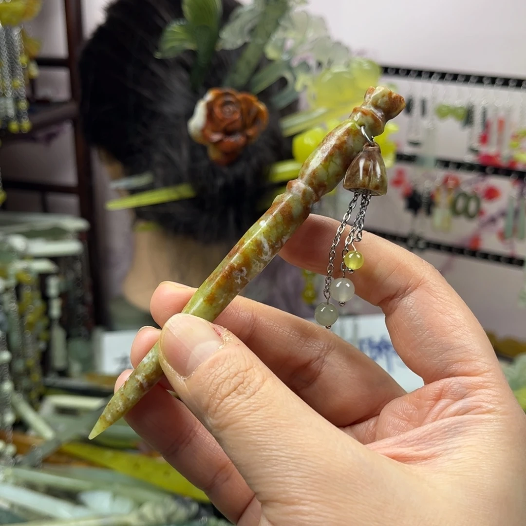 岫玉未镶嵌发饰长度12.5厘米左右