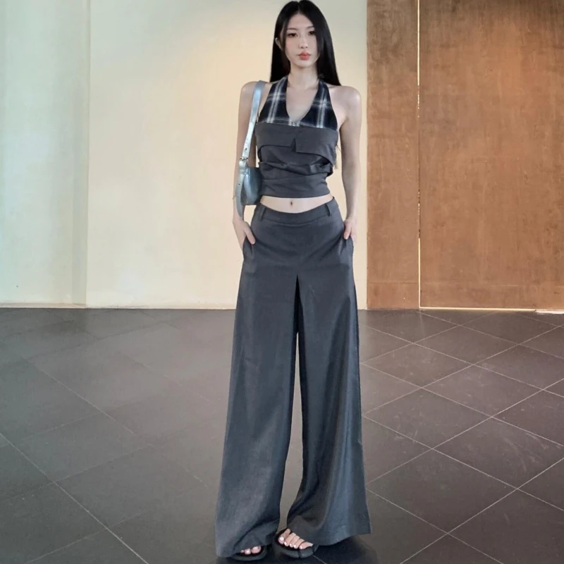 裤长112cm高个子欧美阔腿裙裤小众设计感显瘦加长拖地喇叭西装裤
