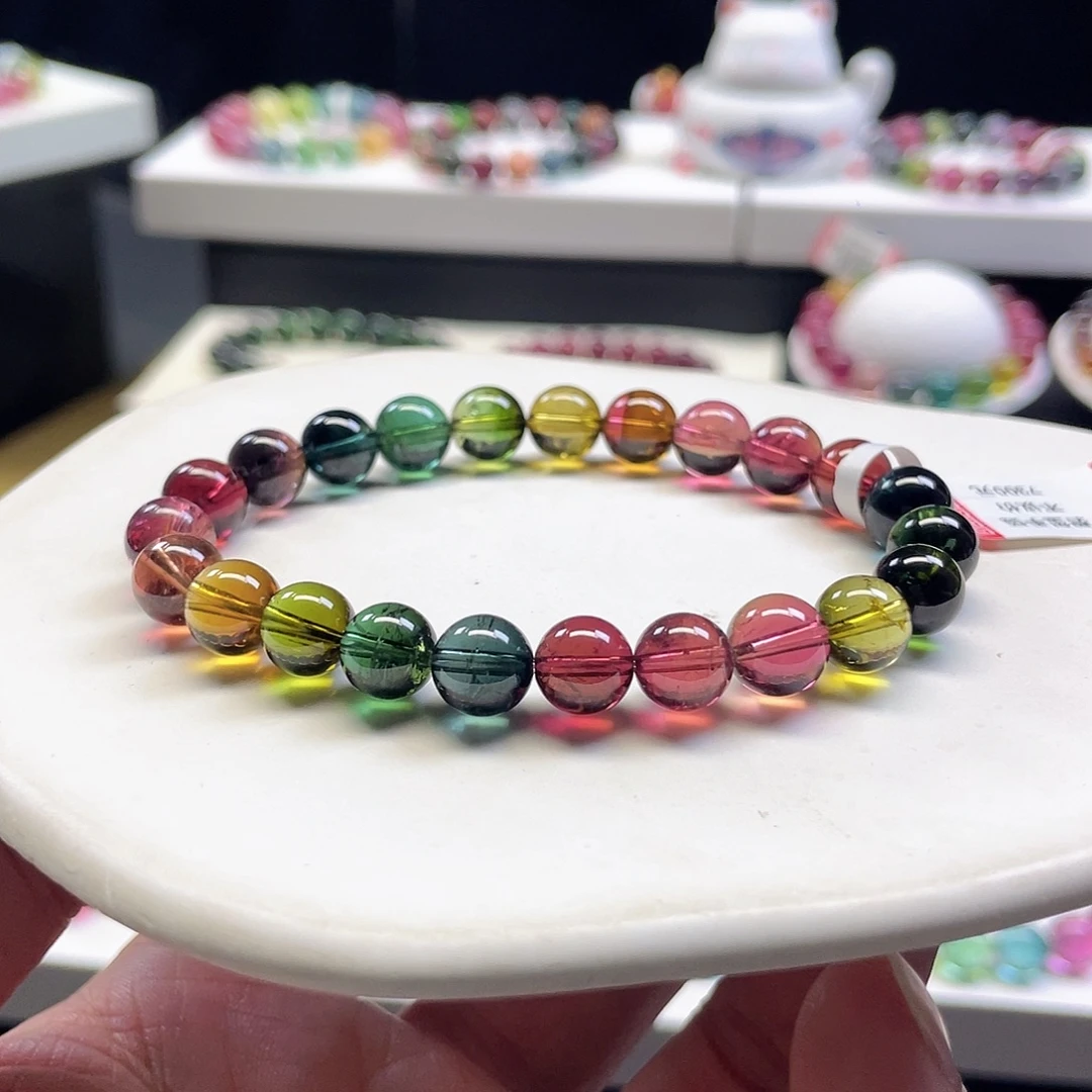 碧玺手链未镶嵌8.3奢华透体彩虹碧玺手链