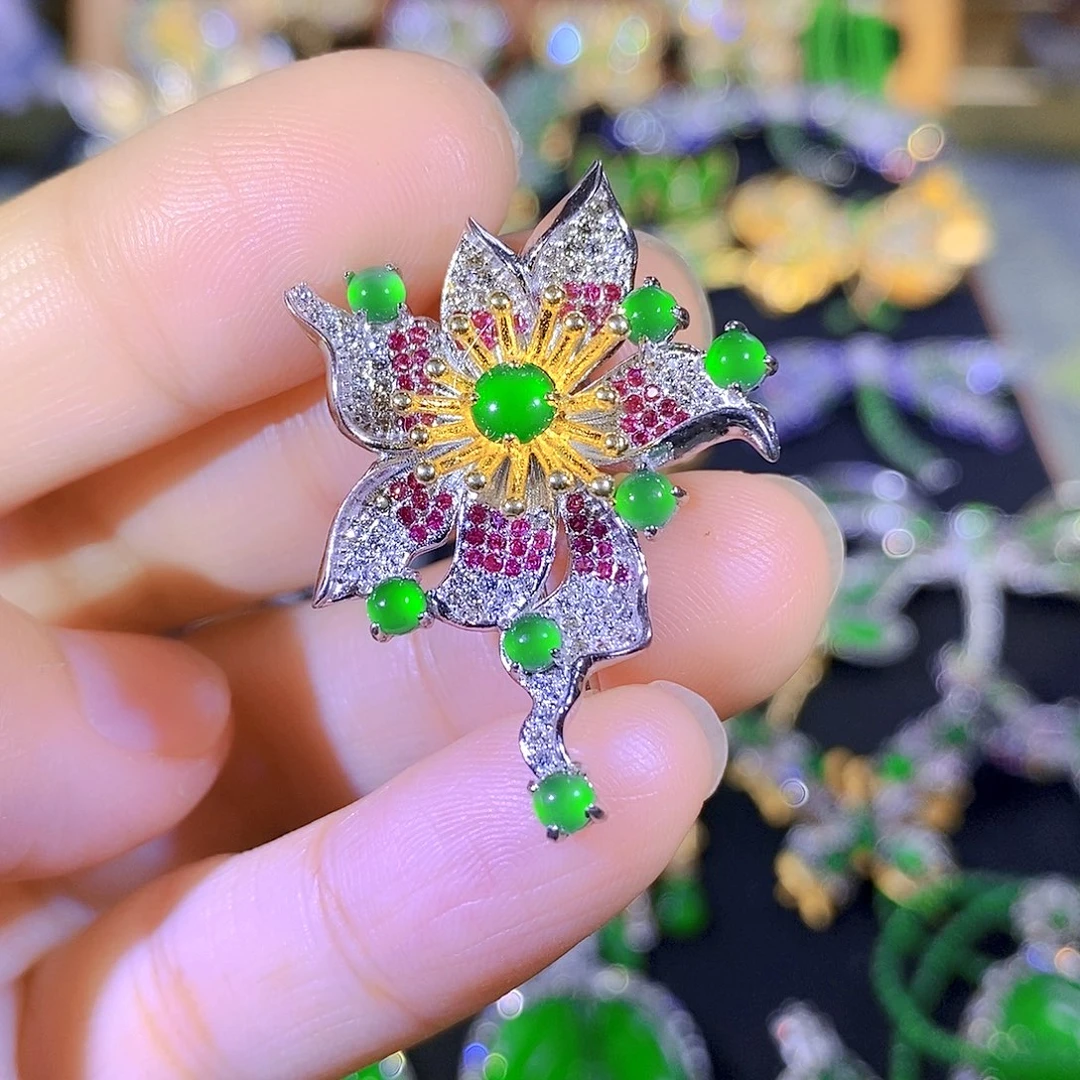 吊坠(不含链)银S925镶嵌翡翠