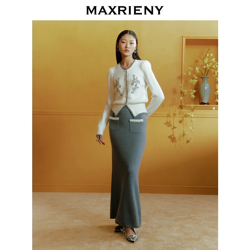 MAXRIENY秋冬宫廷复古毛衫24时尚轻奢针织开衫女装法式长袖上衣