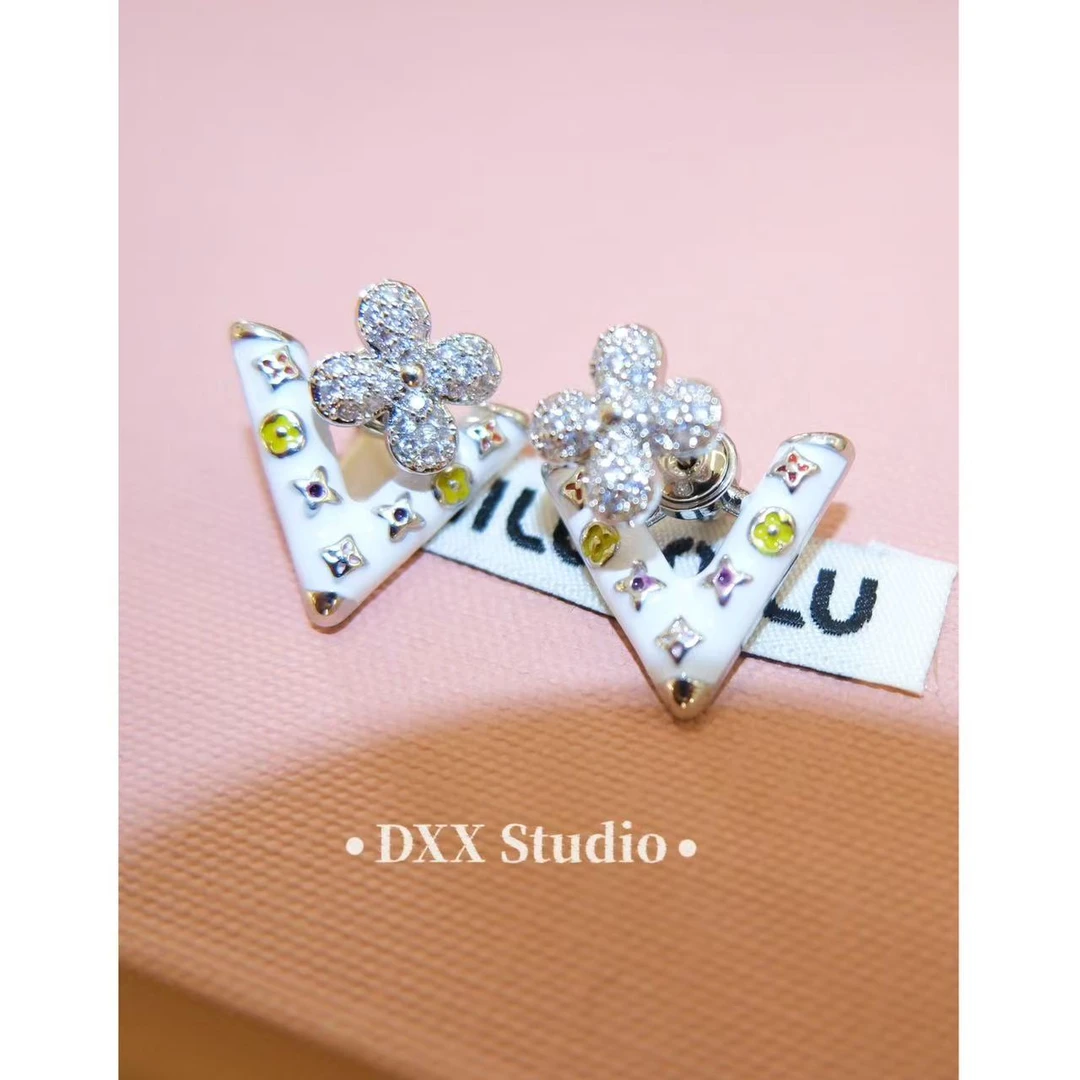 铜合金锆石耳饰 小众设计白色ins耳饰48328