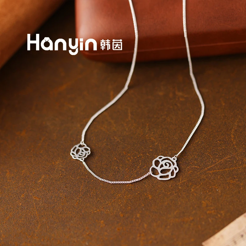 铜合金项链 原创设计小众精美独特简约镂空玫瑰花项链