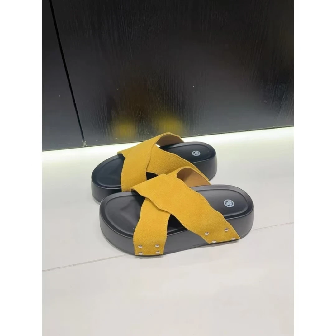 韩版时尚增高厚底露趾交叉凉拖鞋女2025新款沙滩一字拖 7790