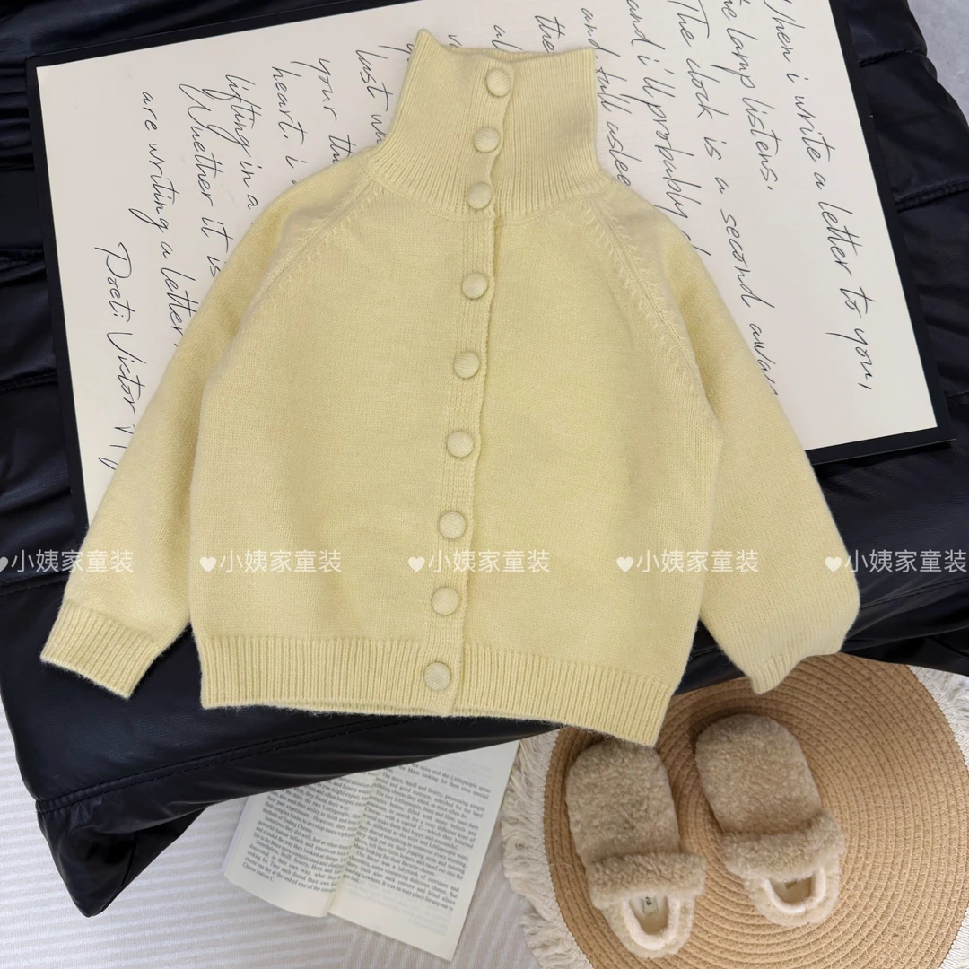女童毛衣外套韩系慵懒风高级感单排扣女童2025冬季新款针织开衫