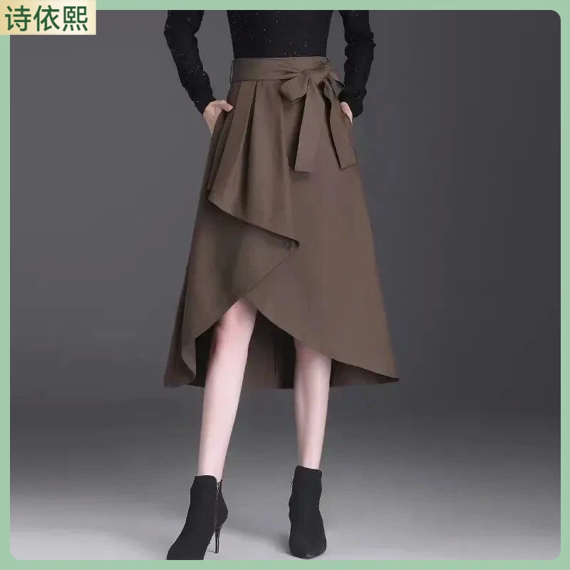 I不规则半身裙子显瘦春秋冬新款高腰气质设计感中长款A字裙女1