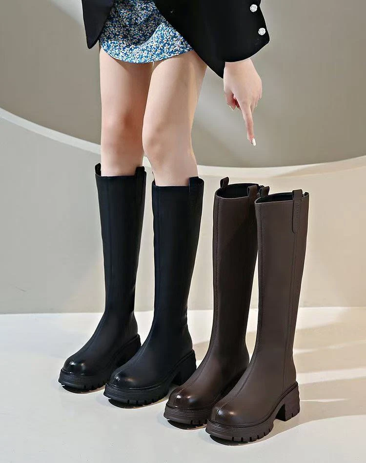 小个子长靴粗跟厚底长筒美拉德风靴子秋冬时装靴百搭女鞋时尚