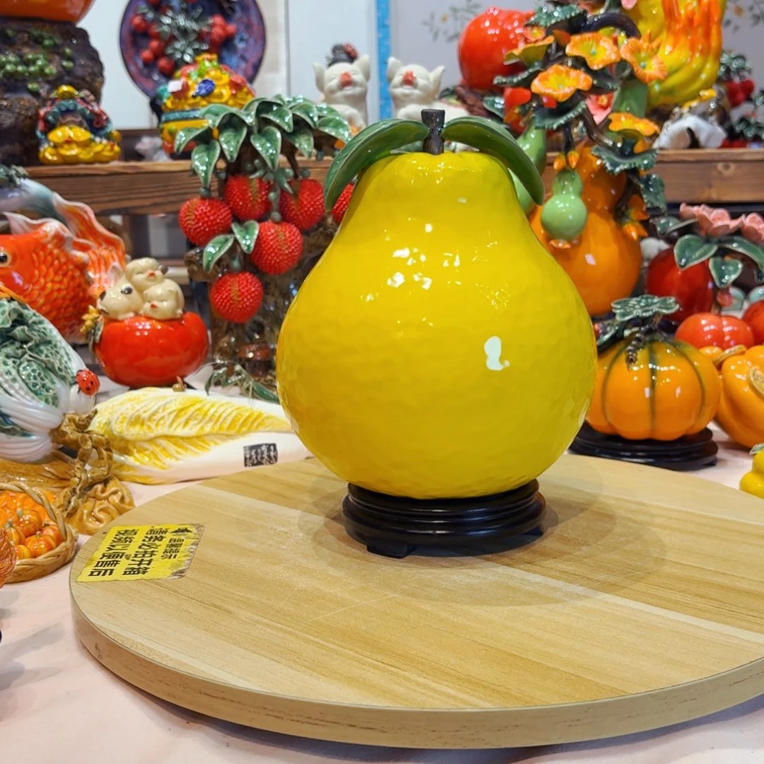 陶瓷大柚子一对摆件