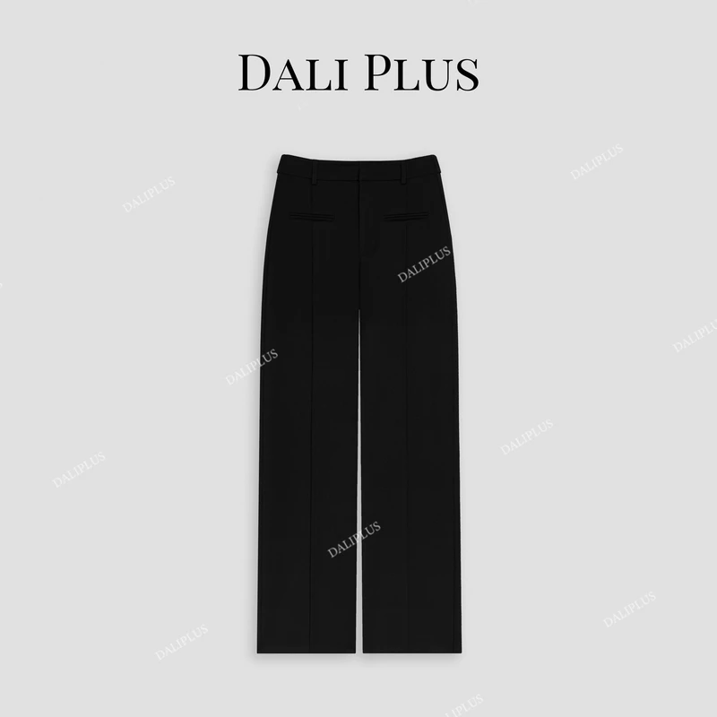 DALI PLUS高腰遮跨超显腿长气质百搭半松紧直筒长裤-D4BL0150