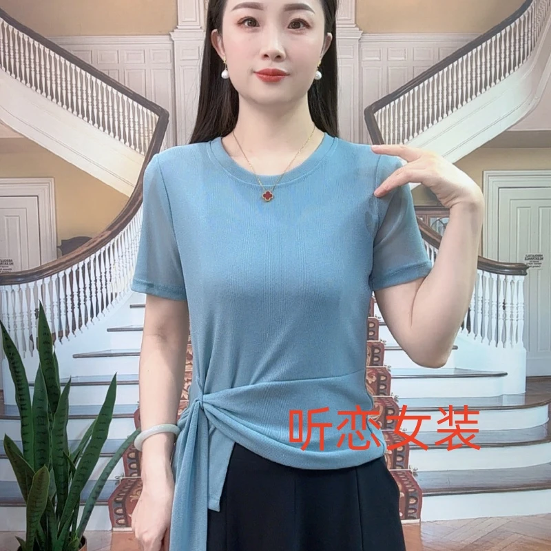 圆领短袖通勤收腰紧身女士T恤气质百搭夏季修身时尚032