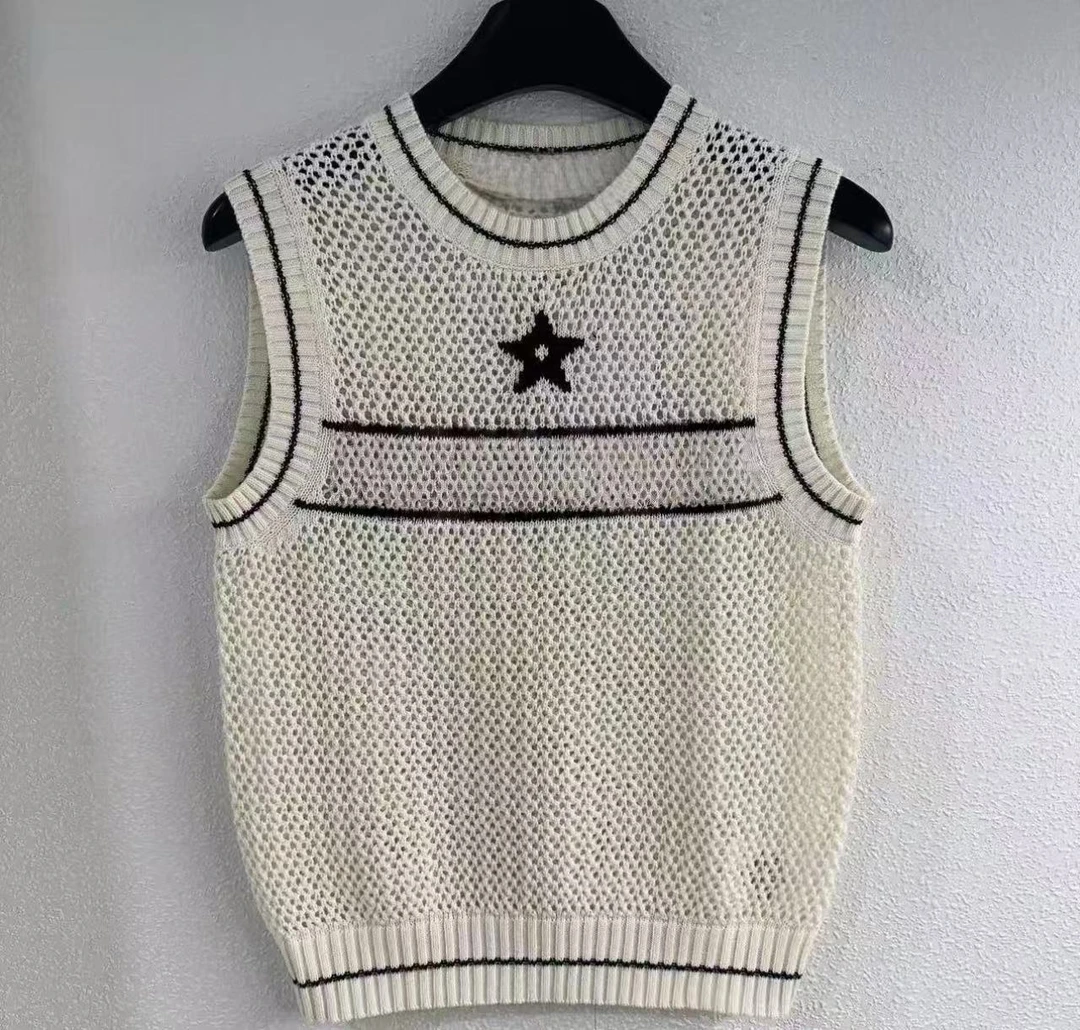 奢定万年不变经典幸运五角星镂空马甲短袖百搭上衣背心女潮