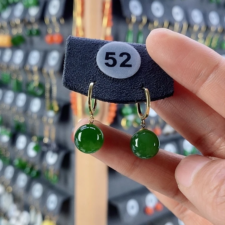 和田玉耳饰18K金镶嵌肈*訫