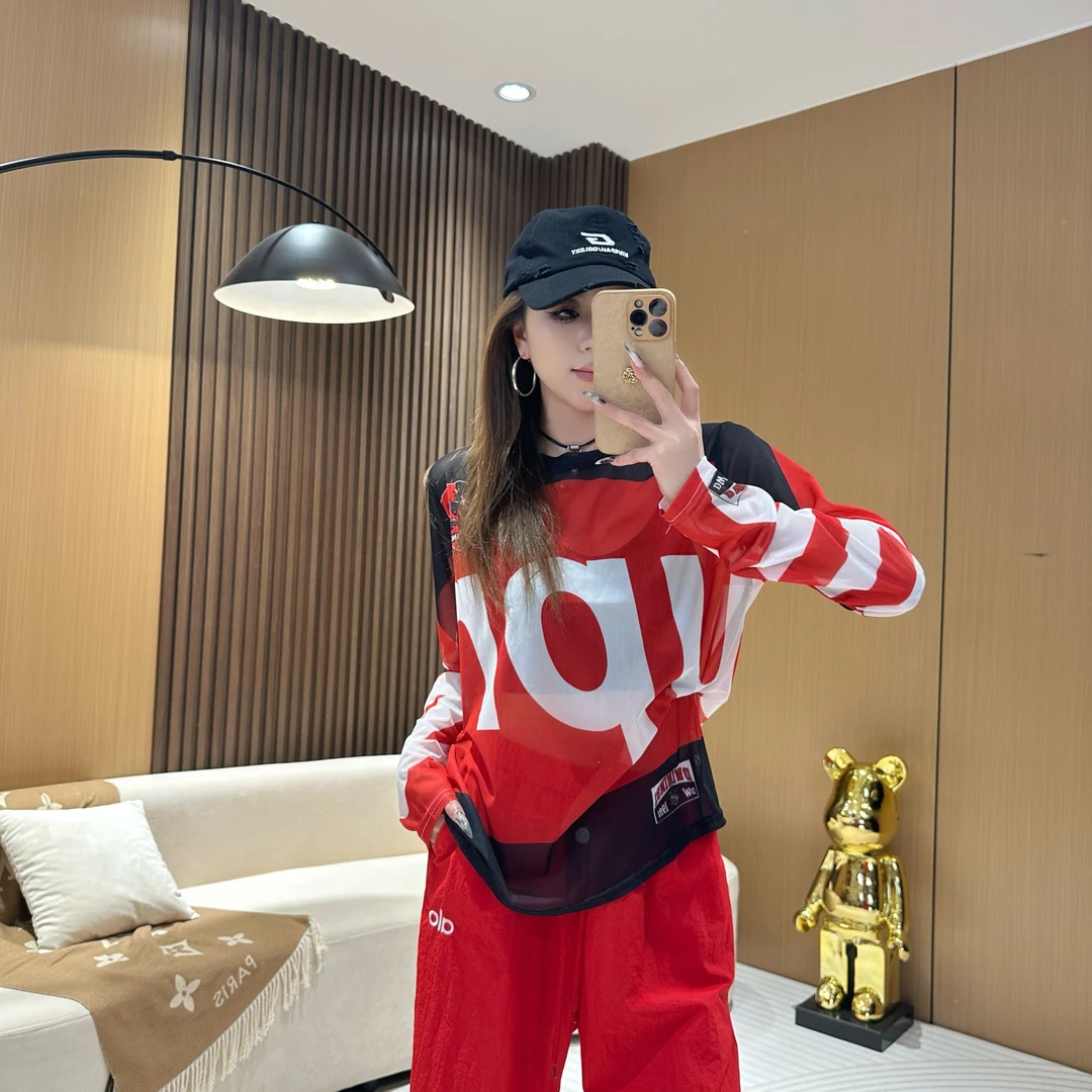 DA7070【网纱长袖字母】设计感长袖薄款网红洋气炸街女装