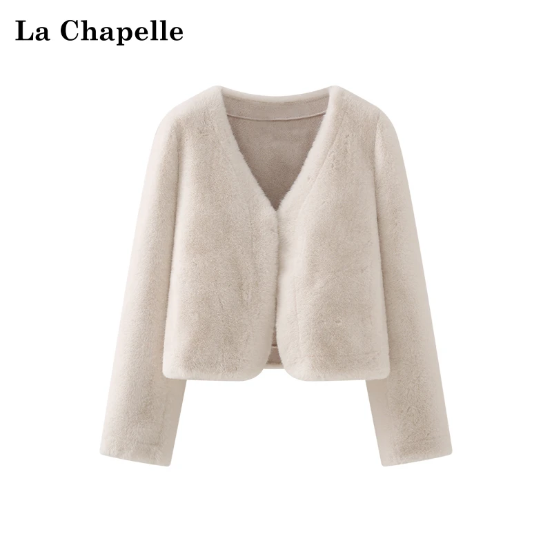 拉夏贝尔百搭时尚短款气质小香轻奢毛绒上衣女外套秋冬新款高级