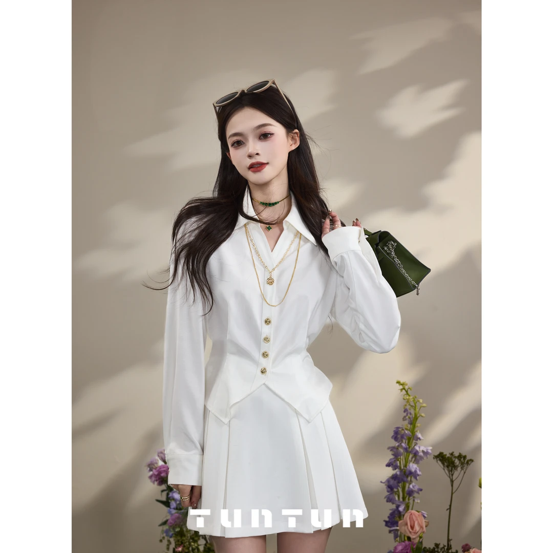 吞吞TUNT【遗落凡间 白色】春日小仙女 高级缎面气质套装